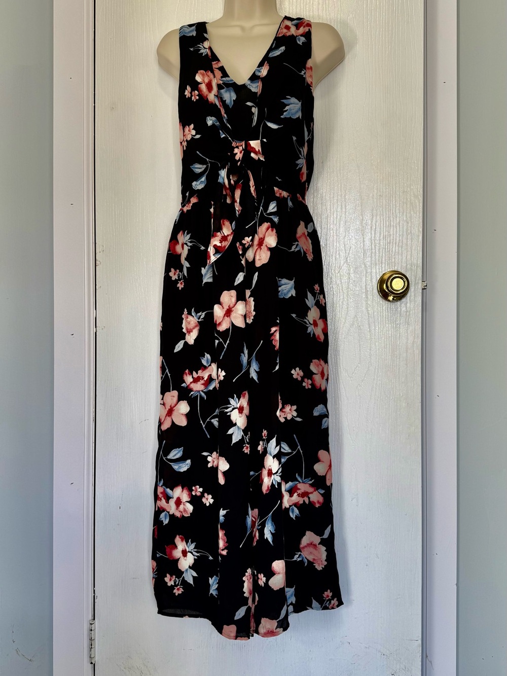 Everly Black Wide-Leg Jumpsuit with Pink & Blue Floral Print